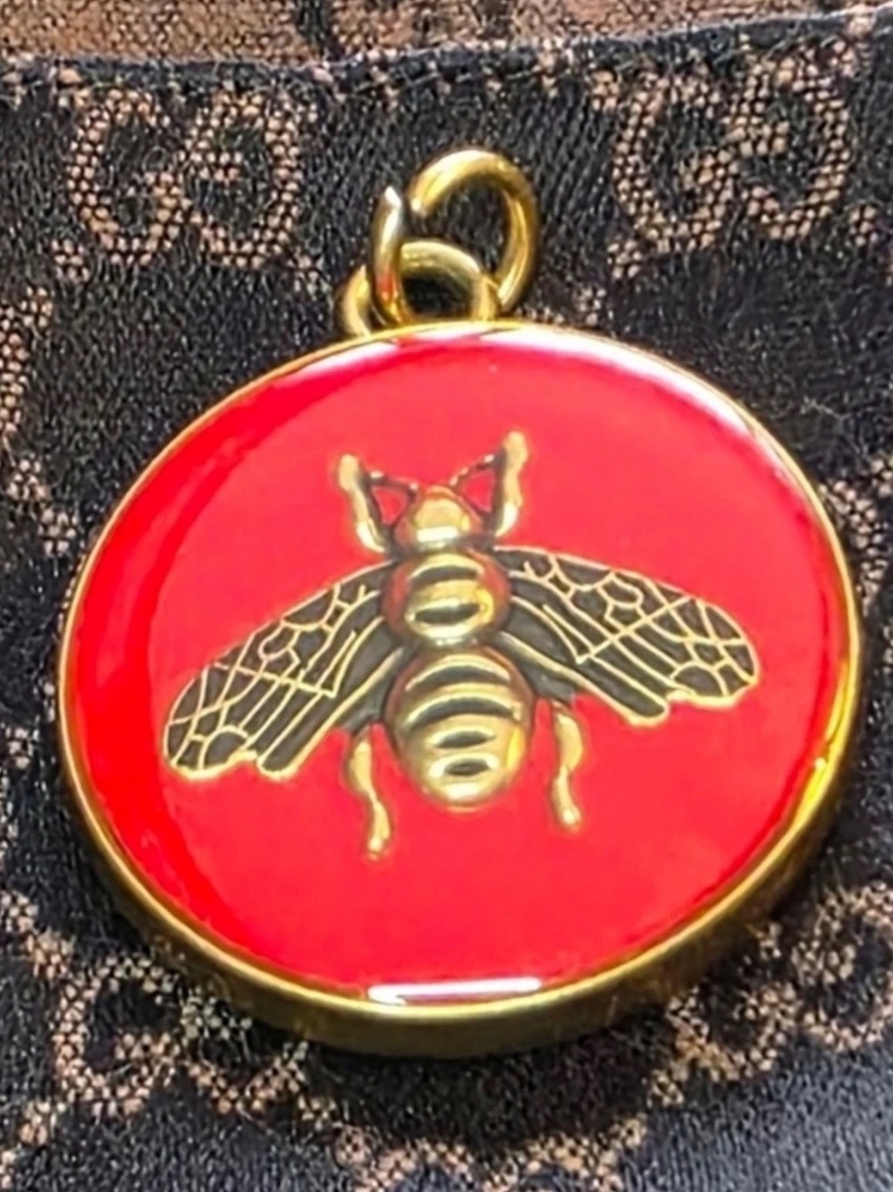 Gucci Red Enamel Bee Pendant Charm in Red & Gold free chain